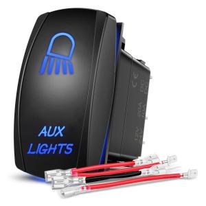 Nilight Light Rocker Switch Led Bar 5 Pin Laser On Off SPST Switches 20A/12V 10A/24V Blue with Jumper Wires Set for Cars Trucks Boats ATVs UTVs RVs(AUX LIGHTS)