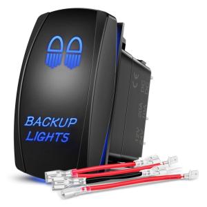 Nilight Light Rocker Switch Led Bar 5 Pin Laser On Off SPST Switches 20A/12V 10A/24V Blue with Jumper Wires Set for Cars Trucks Boats ATVs UTVs RVs(BACKUP LIGHTS)