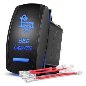 Nilight Light Rocker Switch Led Bar 5 Pin Laser On Off SPST Switches 20A/12V 10A/24V Blue with Jumper Wires Set for Cars Trucks Boats ATVs UTVs RVs(BED LIGHTS)