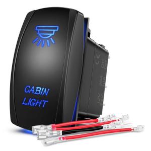 Nilight Light Rocker Switch Led Bar 5 Pin Laser On Off SPST Switches 20A/12V 10A/24V Blue with Jumper Wires Set for Cars Trucks Boats ATVs UTVs RVs(CABIN LIGHT)