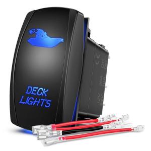 Nilight Light Rocker Switch Led Bar 5 Pin Laser On Off SPST Switches 20A/12V 10A/24V Blue with Jumper Wires Set for Cars Trucks Boats ATVs UTVs RVs(DECK LIGHTS)