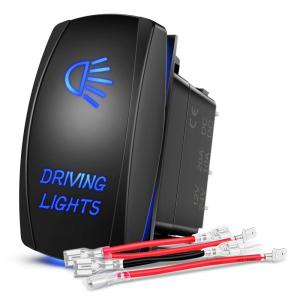 Nilight Light Rocker Switch Led Bar 5 Pin Laser On Off SPST Switches 20A/12V 10A/24V Blue with Jumper Wires Set for Cars Trucks Boats ATVs UTVs RVs(DRIVING LIGHTS)