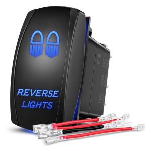 Nilight Light Rocker Switch Led Bar 5 Pin Laser On Off SPST Switches 20A/12V 10A/24V Blue with Jumper Wires Set for Cars Trucks Boats ATVs UTVs RVs(REVERSE LIGHTS)