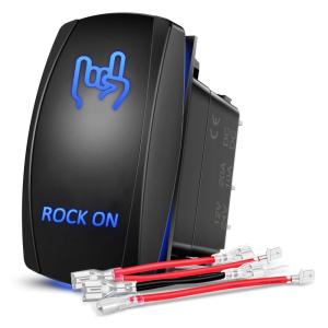 Nilight Light Rocker Switch Led Bar 5 Pin Laser On Off SPST Switches 20A/12V 10A/24V Blue with Jumper Wires Set for Cars Trucks Boats ATVs UTVs RVs(ROCK ON)