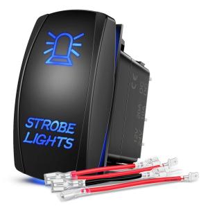Nilight Light Rocker Switch Led Bar 5 Pin Laser On Off SPST Switches 20A/12V 10A/24V Blue with Jumper Wires Set for Cars Trucks Boats ATVs UTVs RVs(STROBE LIGHTS)