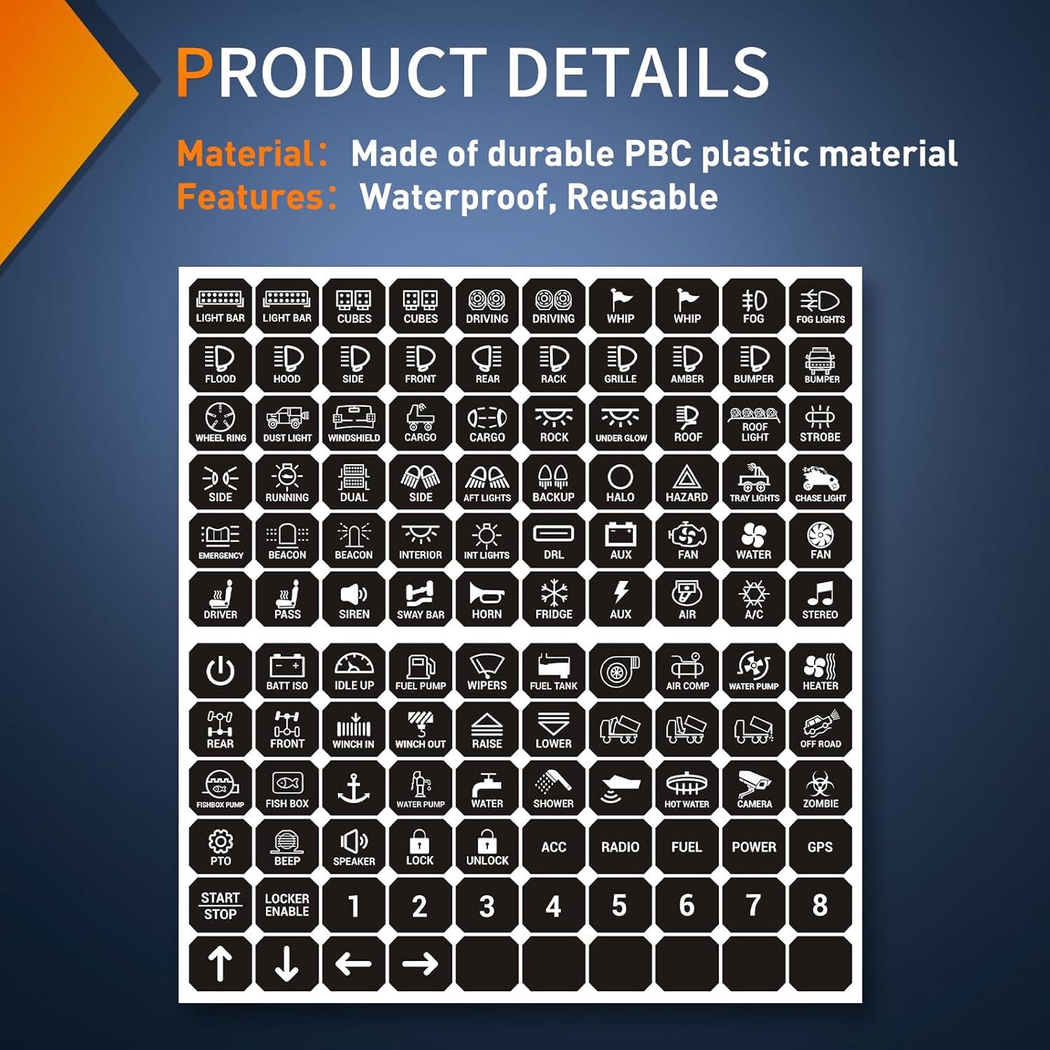 image:imageNilight 120PCS Switch Panel Stickers Multifunction Button Sticker for 68 Gang Label Decal for Circuit Cars Marine Boats RV Truck Vehicle Text Dashboard