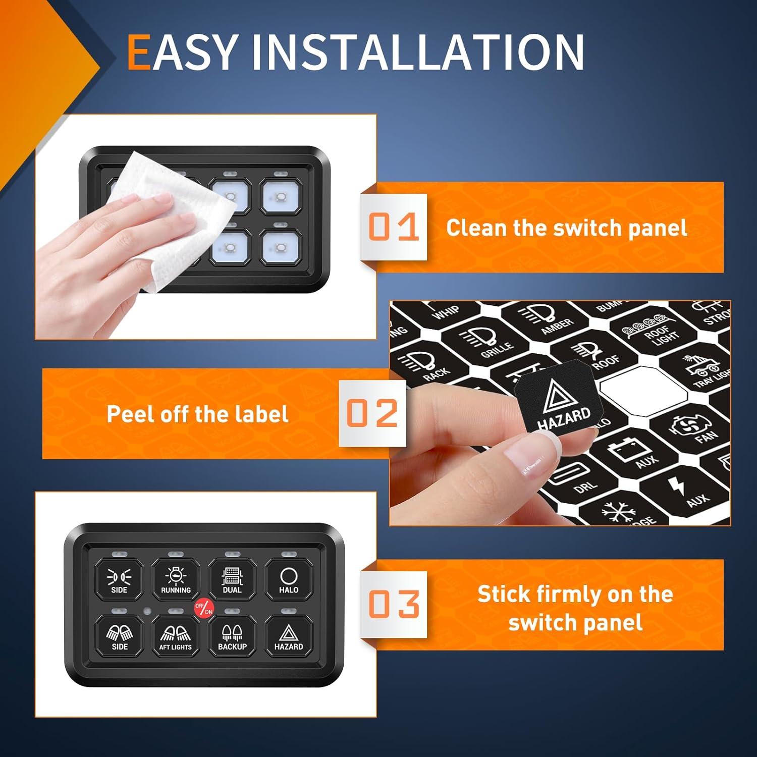image:imageNilight 120PCS Switch Panel Stickers Multifunction Button Sticker for 68 Gang Label Decal for Circuit Cars Marine Boats RV Truck Vehicle Text Dashboard
