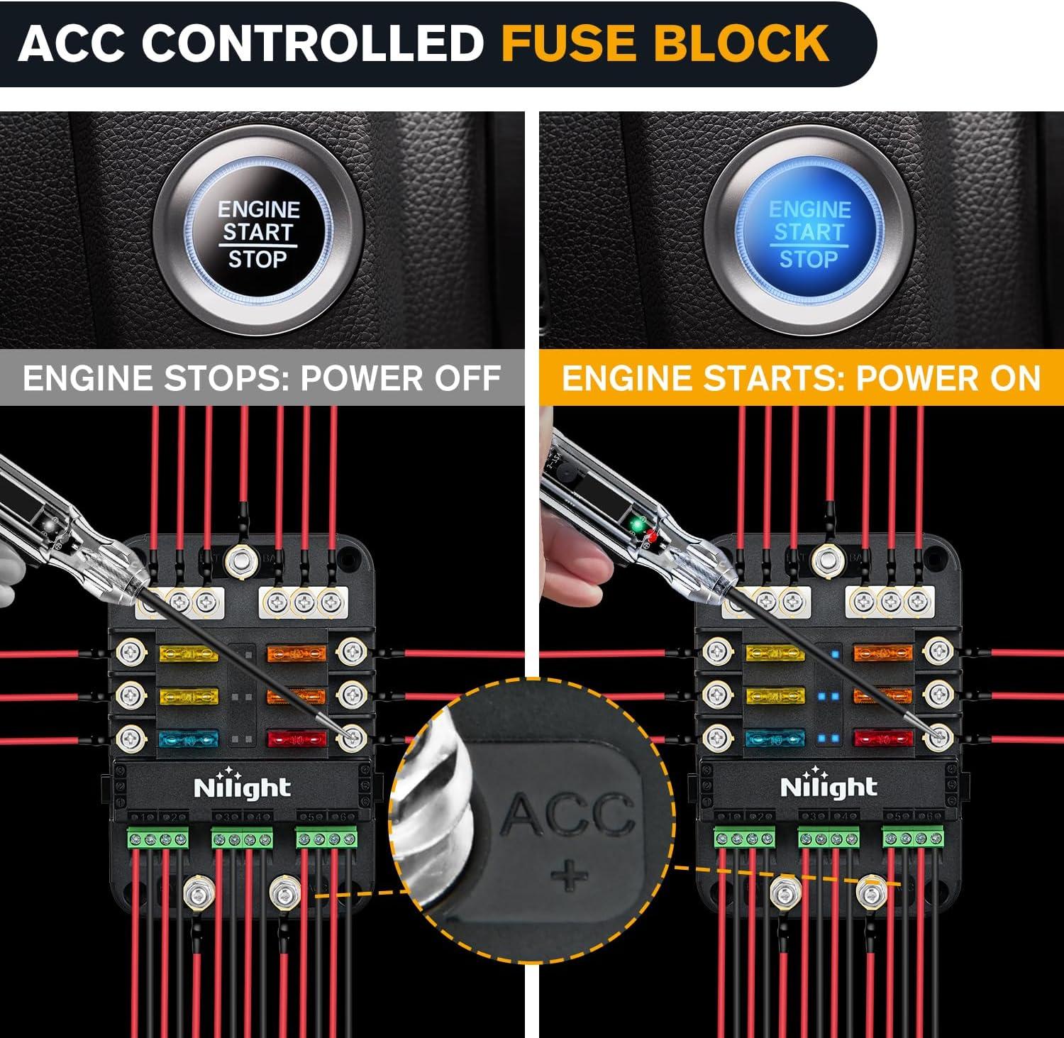 image:imageNilight 12V24V Camping Electrical System Centre Battery Power Control Box Fuse Block Switches Cigar Socket Voltmeter USB Charger Anderson Connector Ideal for RV Car Canopy Caravan Camper Trailer Van6Way Fuse Block wRelay