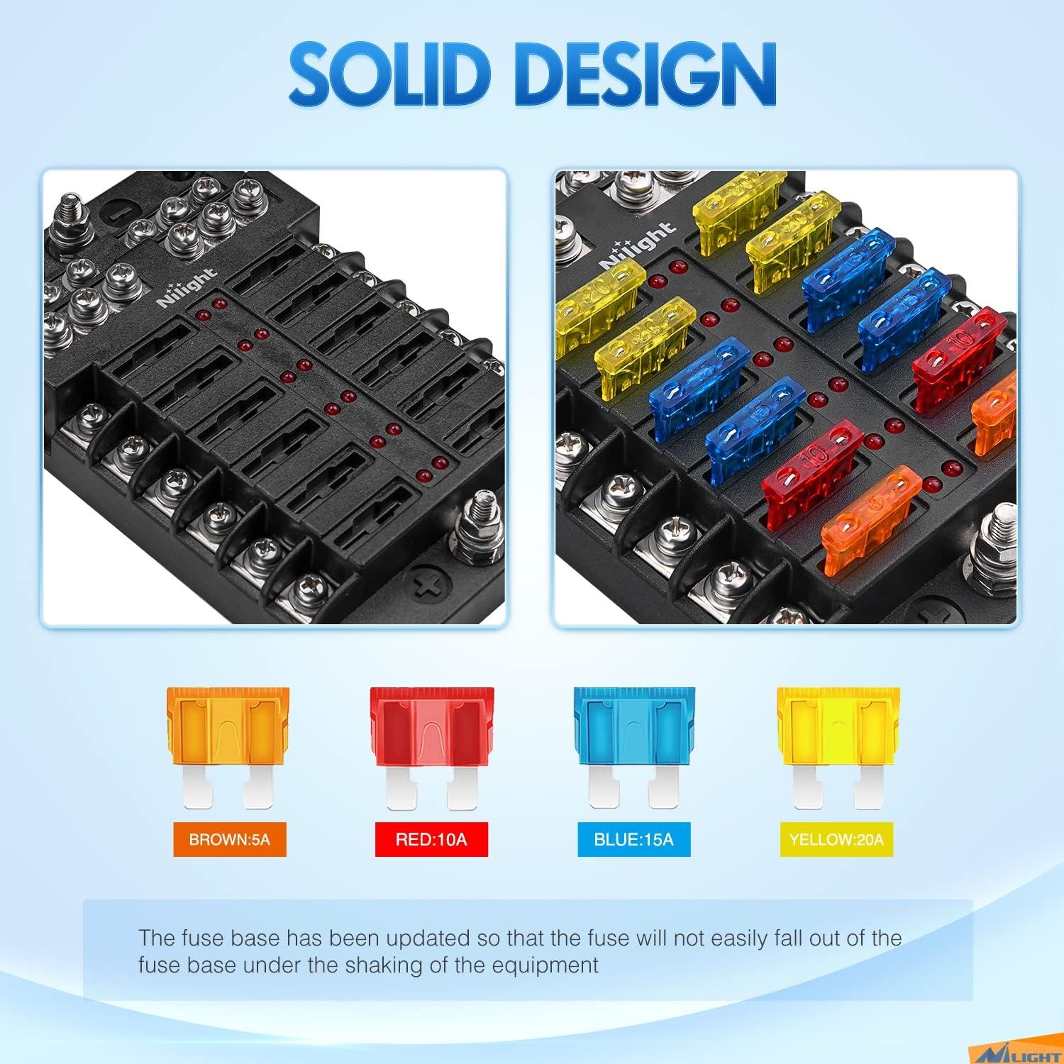 image:imageNilight 12V24V Camping Electrical System Centre Battery Power Control Box Fuse Block Switches Cigar Socket Voltmeter USB Charger Anderson Connector Ideal for RV Car Canopy Caravan Camper Trailer Van12Way Fuse Block