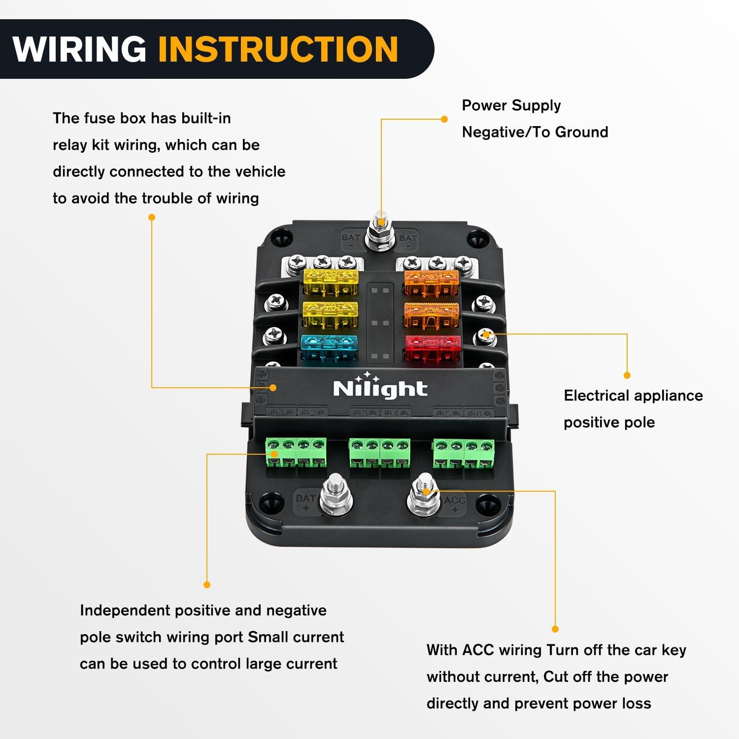 image:imageNilight 12V24V Camping Electrical System Centre Battery Power Control Box Fuse Block Switches Cigar Socket Voltmeter USB Charger Anderson Connector Ideal for RV Car Canopy Caravan Camper Trailer Van6Way Fuse Block wRelay