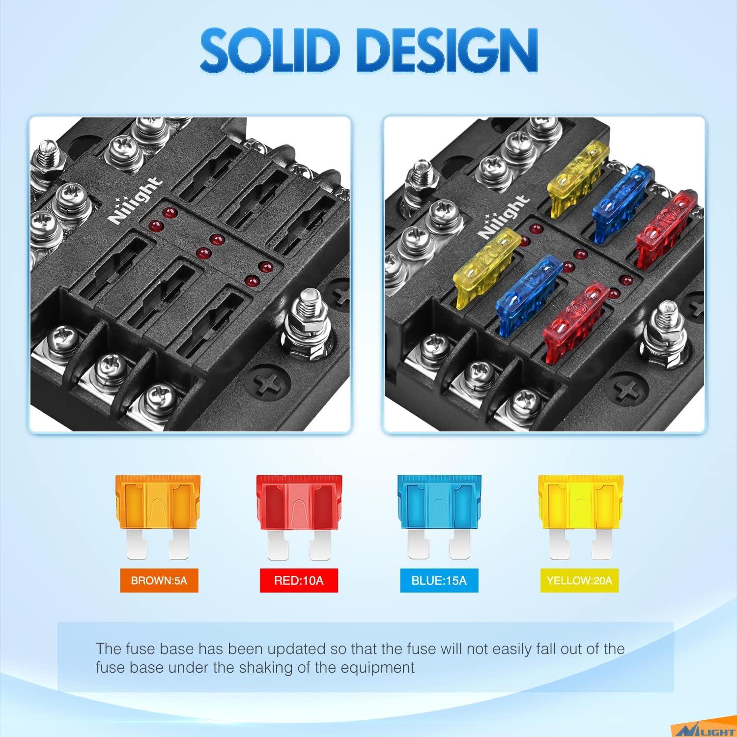 image:imageNilight 12V24V Camping Electrical System Centre Battery Power Control Box Fuse Block Switches Cigar Socket Voltmeter USB Charger Anderson Connector Ideal for RV Car Canopy Caravan Camper Trailer Van6Way Fuse Block