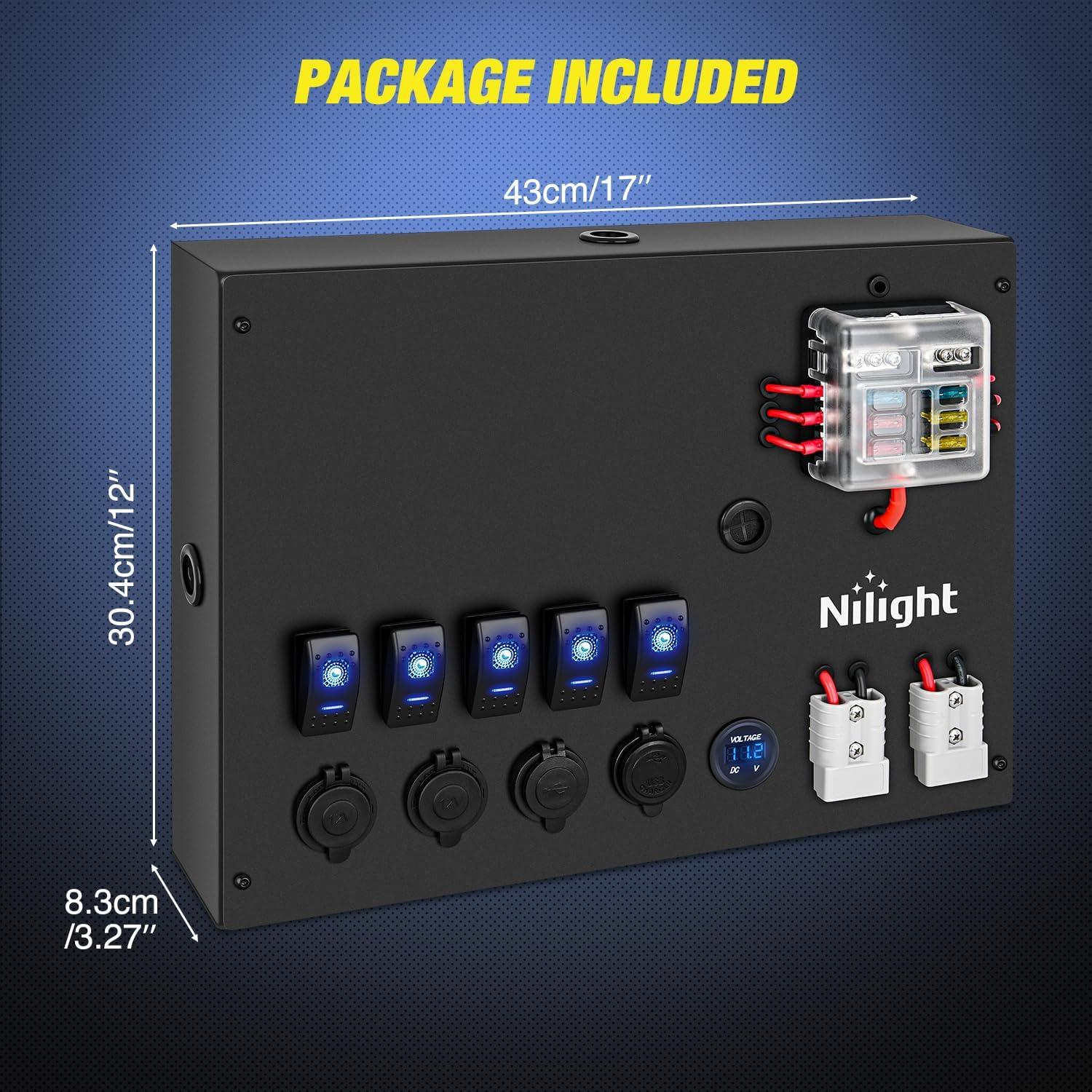 image:imageNilight 12V24V Camping Electrical System Centre Battery Power Control Box Fuse Block Switches Cigar Socket Voltmeter USB Charger Anderson Connector Ideal for RV Car Canopy Caravan Camper Trailer Van12V24V Camping Electrical System Box