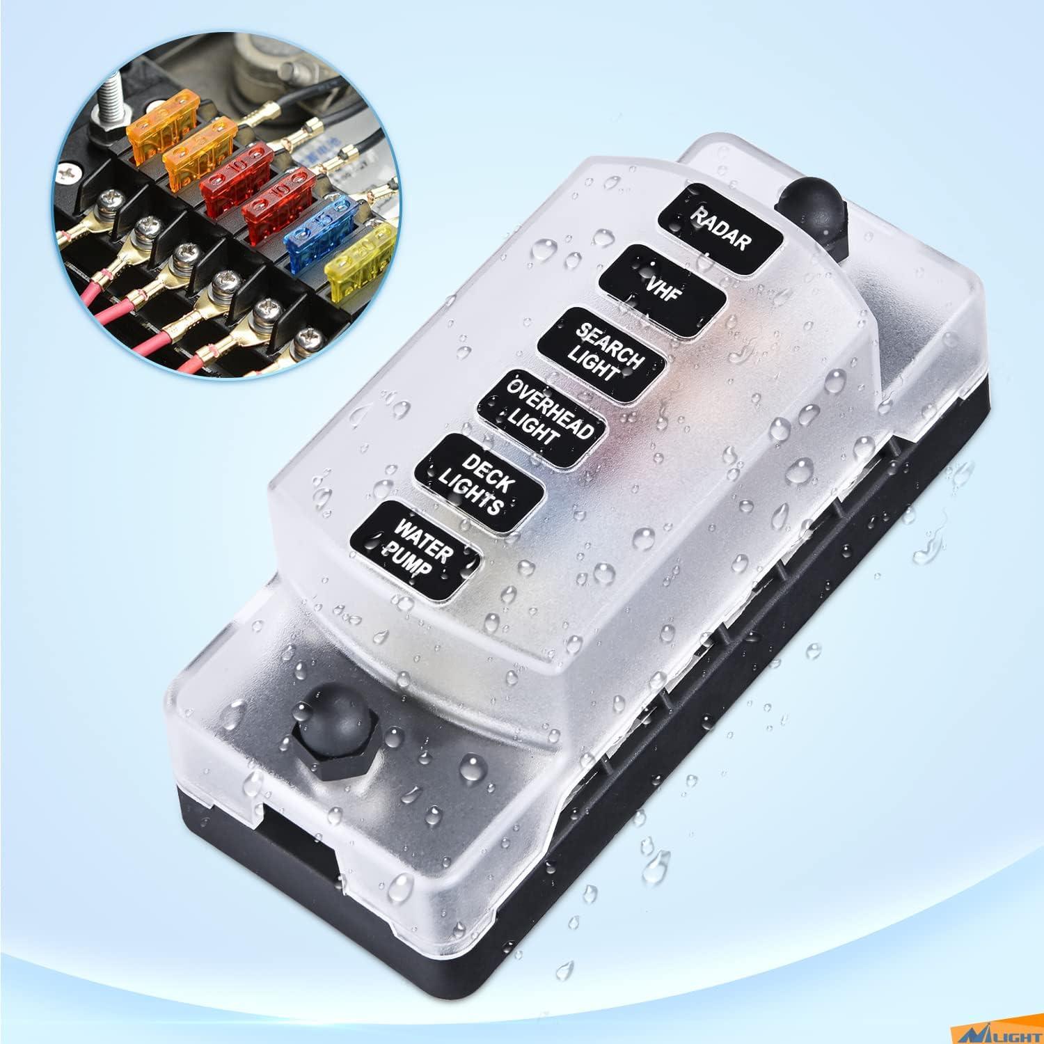 image:imageNilight 12V24V Camping Electrical System Centre Battery Power Control Box Fuse Block Switches Cigar Socket Voltmeter USB Charger Anderson Connector Ideal for RV Car Canopy Caravan Camper Trailer Van6 Way Fuse Block