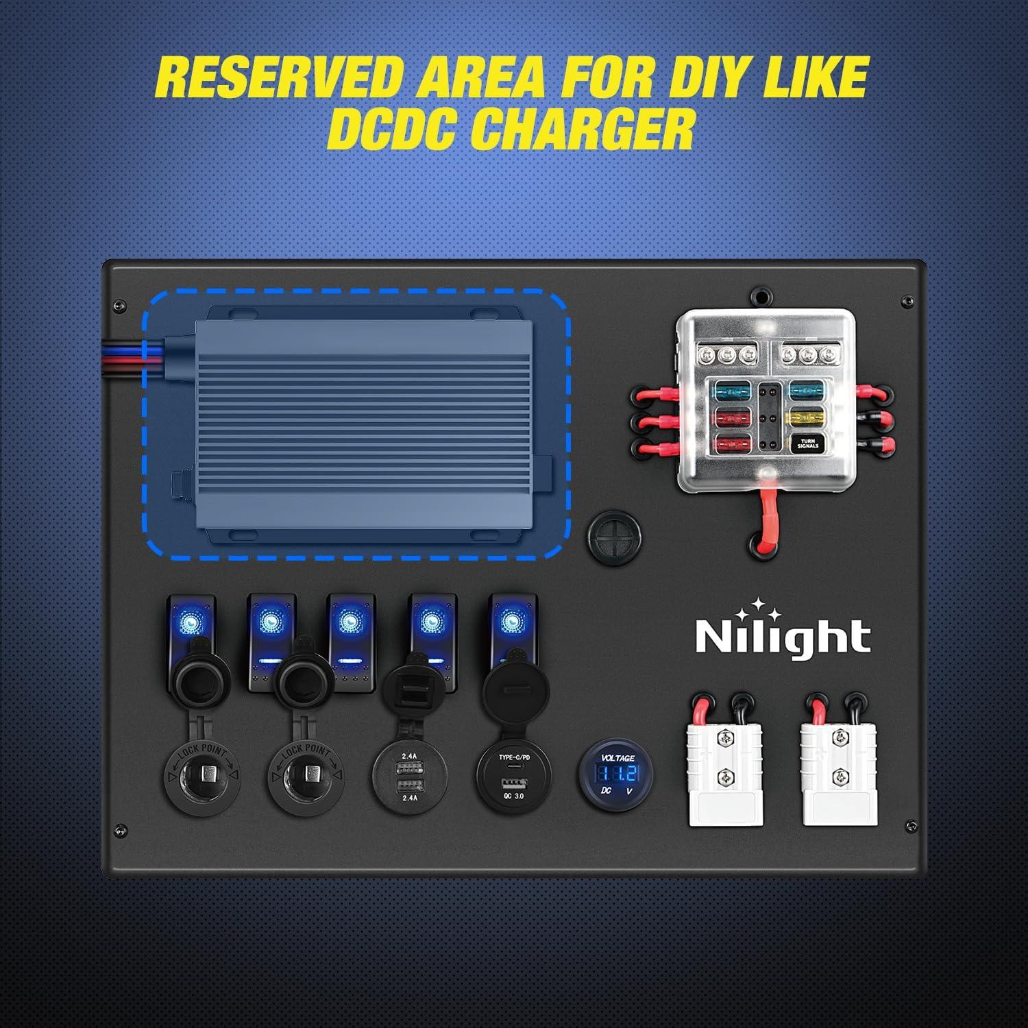 image:imageNilight 12V24V Camping Electrical System Centre Battery Power Control Box Fuse Block Switches Cigar Socket Voltmeter USB Charger Anderson Connector Ideal for RV Car Canopy Caravan Camper Trailer Van12V24V Camping Electrical System Box