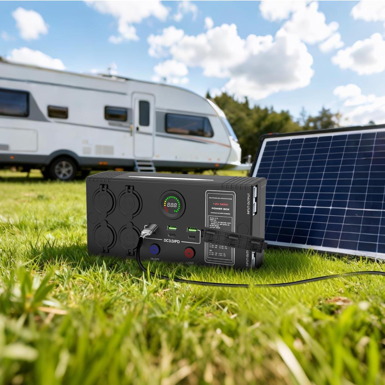 image:imageNilight 12V24V Camping Electrical System Centre Battery Power Control Box Fuse Block Switches Cigar Socket Voltmeter USB Charger Anderson Connector Ideal for RV Car Canopy Caravan Camper Trailer Van12V 24V Mini Power Box