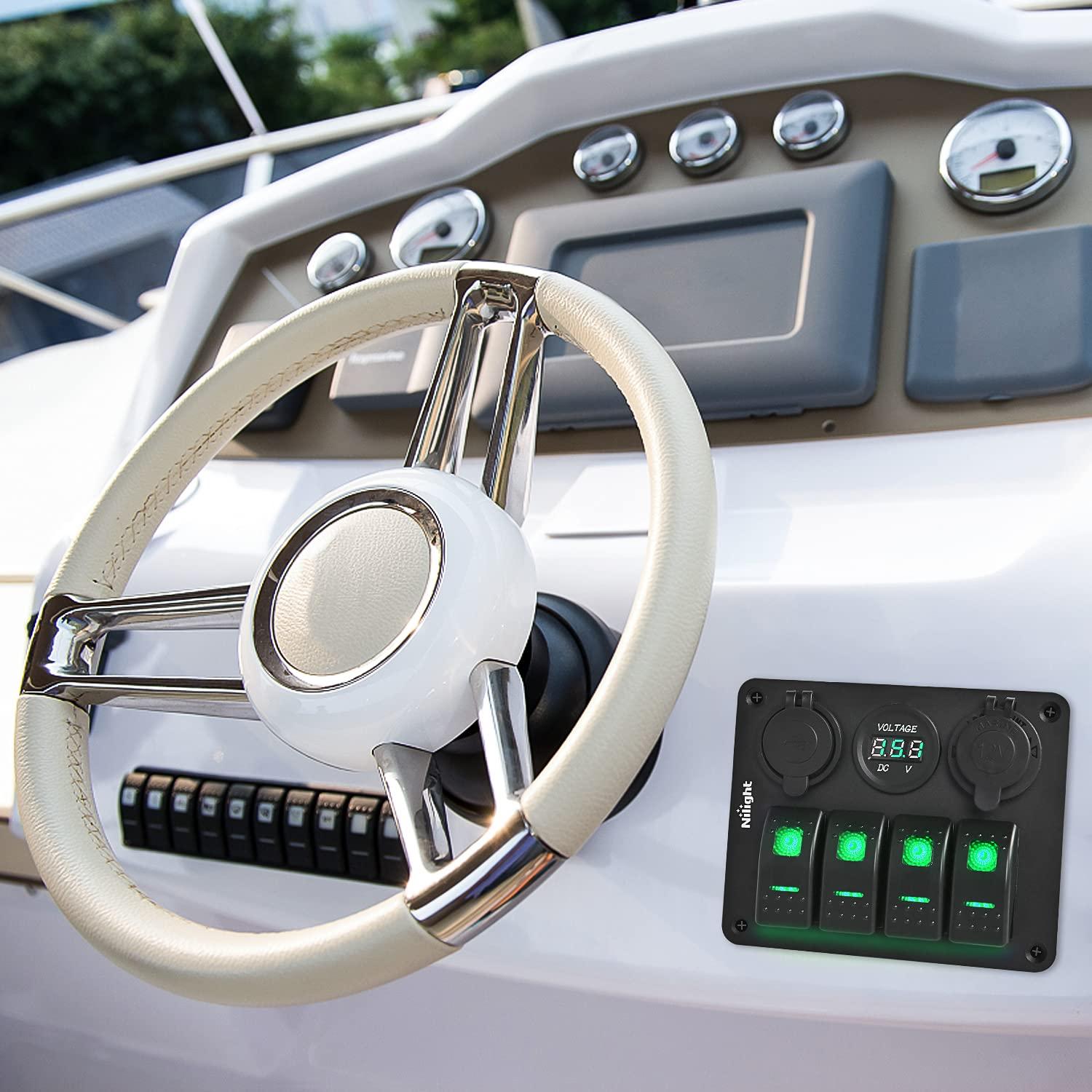 image:imageNilight 8 Gang Rocker Switch Panel Waterproof Aluminum Marine with PD Type C amp USB Charger Cigarette Lighter Socket Voltmeter Inline Fuse 12V 24V ON Off PreWired Switches for Car Truck BoatGreen