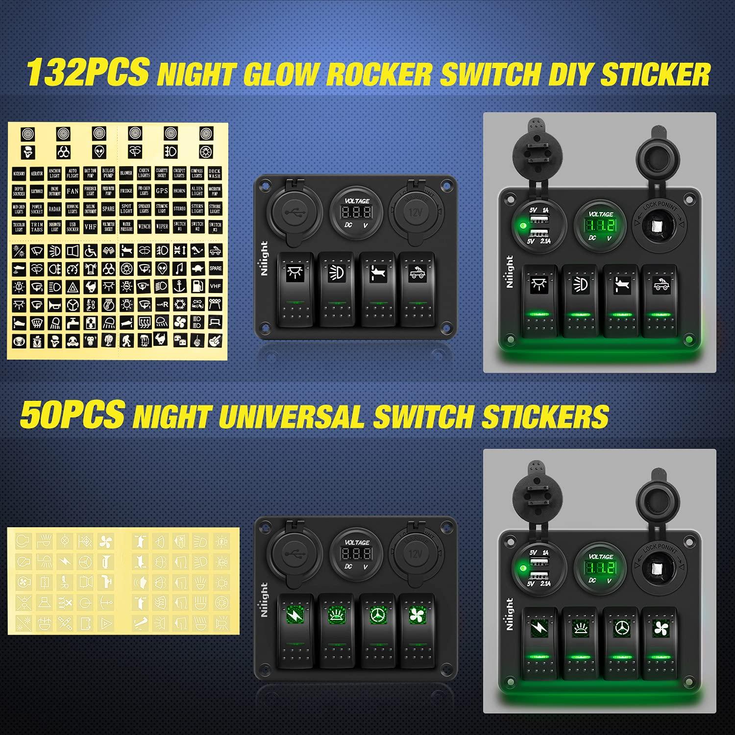 image:imageNilight 8 Gang Rocker Switch Panel Waterproof Aluminum Marine with PD Type C amp USB Charger Cigarette Lighter Socket Voltmeter Inline Fuse 12V 24V ON Off PreWired Switches for Car Truck BoatGreen