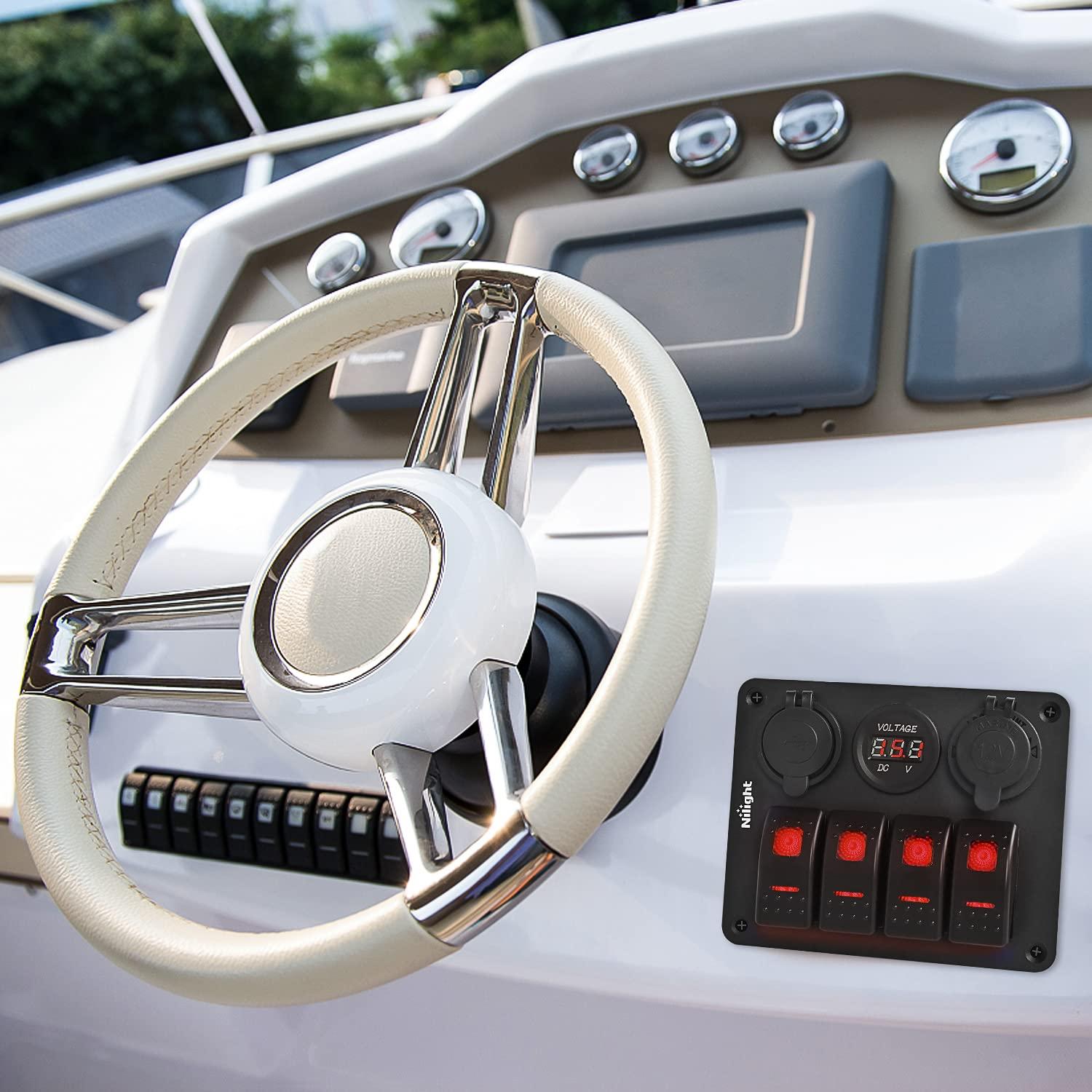 image:imageNilight 8 Gang Rocker Switch Panel Waterproof Aluminum Marine with PD Type C amp USB Charger Cigarette Lighter Socket Voltmeter Inline Fuse 12V 24V ON Off PreWired Switches for Car Truck BoatRed