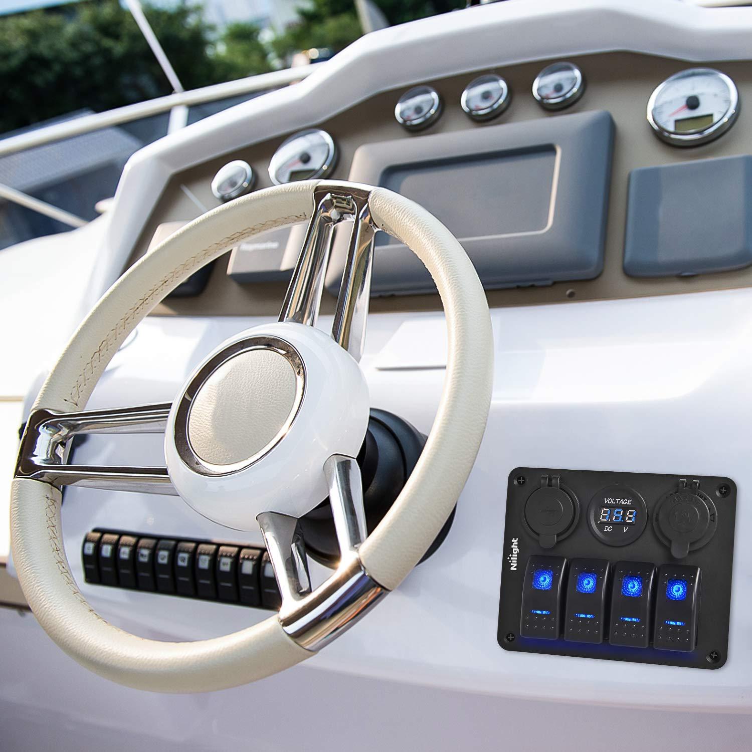 image:imageNilight 8 Gang Rocker Switch Panel Waterproof Aluminum Marine with PD Type C amp USB Charger Cigarette Lighter Socket Voltmeter Inline Fuse 12V 24V ON Off PreWired Switches for Car Truck BoatBlue