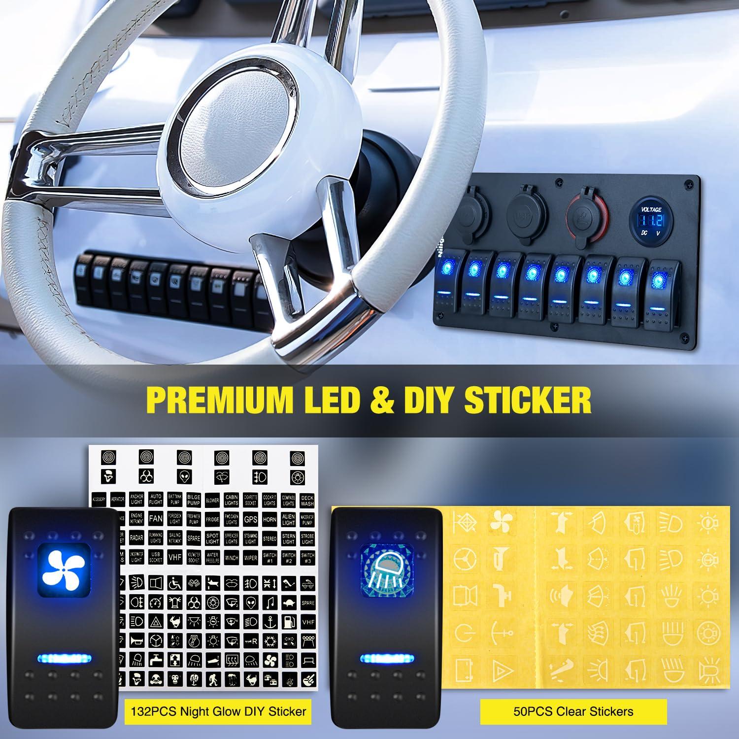 image:imageNilight 8 Gang Rocker Switch Panel Waterproof Aluminum Marine with PD Type C amp USB Charger Cigarette Lighter Socket Voltmeter Inline Fuse 12V 24V ON Off PreWired Switches for Car Truck BoatBlue
