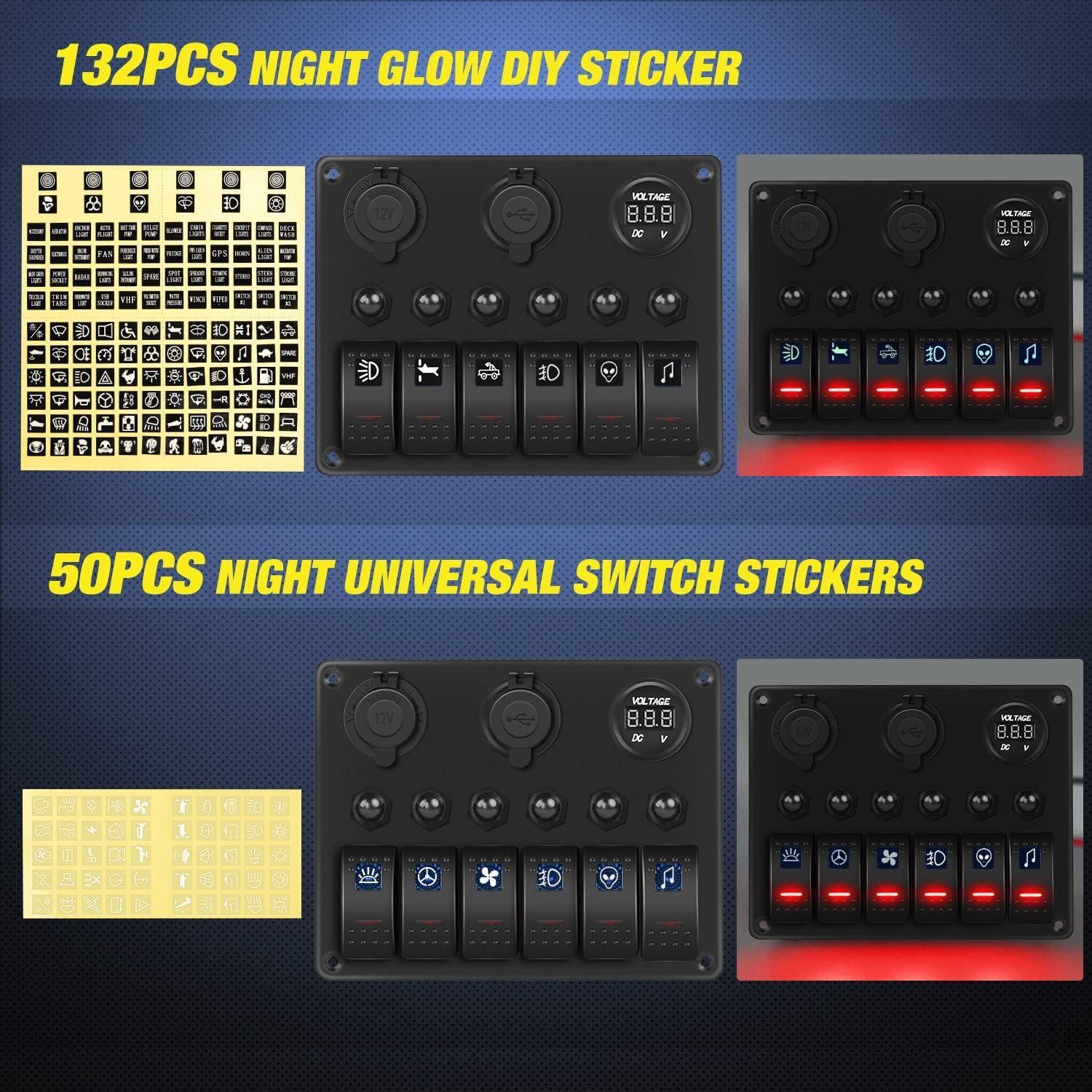 image:imageNilight 8 Gang Rocker Switch Panel Waterproof Aluminum Marine with PD Type C amp USB Charger Cigarette Lighter Socket Voltmeter Inline Fuse 12V 24V ON Off PreWired Switches for Car Truck BoatRed