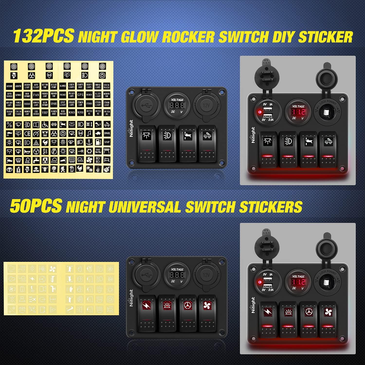 image:imageNilight 8 Gang Rocker Switch Panel Waterproof Aluminum Marine with PD Type C amp USB Charger Cigarette Lighter Socket Voltmeter Inline Fuse 12V 24V ON Off PreWired Switches for Car Truck BoatRed