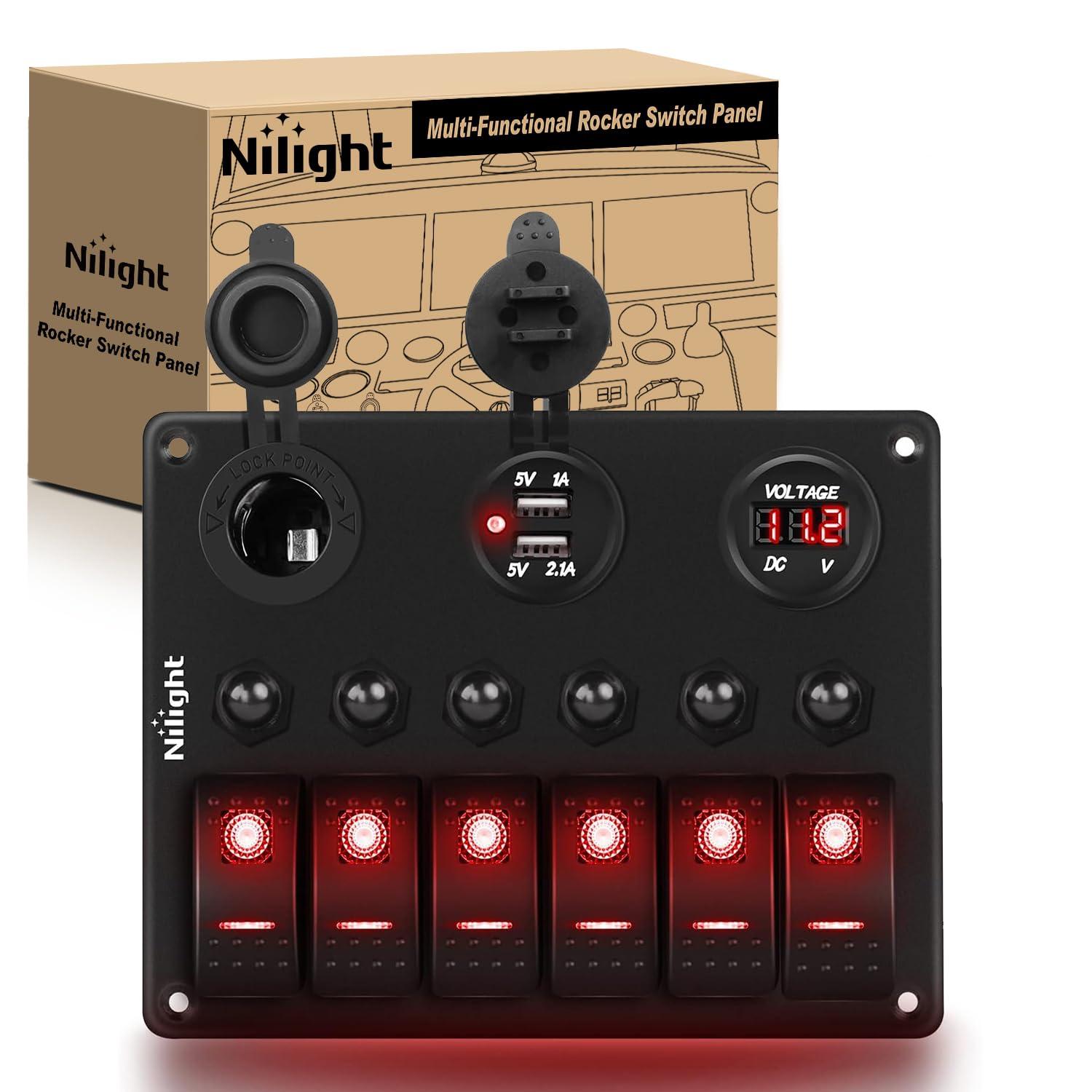 image:imageNilight 8 Gang Rocker Switch Panel Waterproof Aluminum Marine with PD Type C amp USB Charger Cigarette Lighter Socket Voltmeter Inline Fuse 12V 24V ON Off PreWired Switches for Car Truck BoatRed