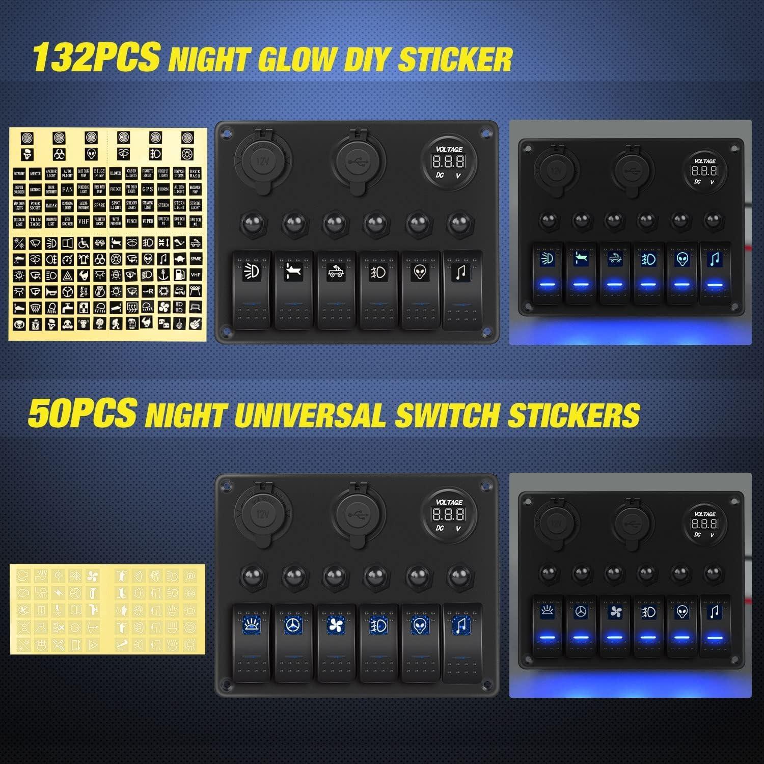 image:imageNilight 8 Gang Rocker Switch Panel Waterproof Aluminum Marine with PD Type C amp USB Charger Cigarette Lighter Socket Voltmeter Inline Fuse 12V 24V ON Off PreWired Switches for Car Truck BoatBlue