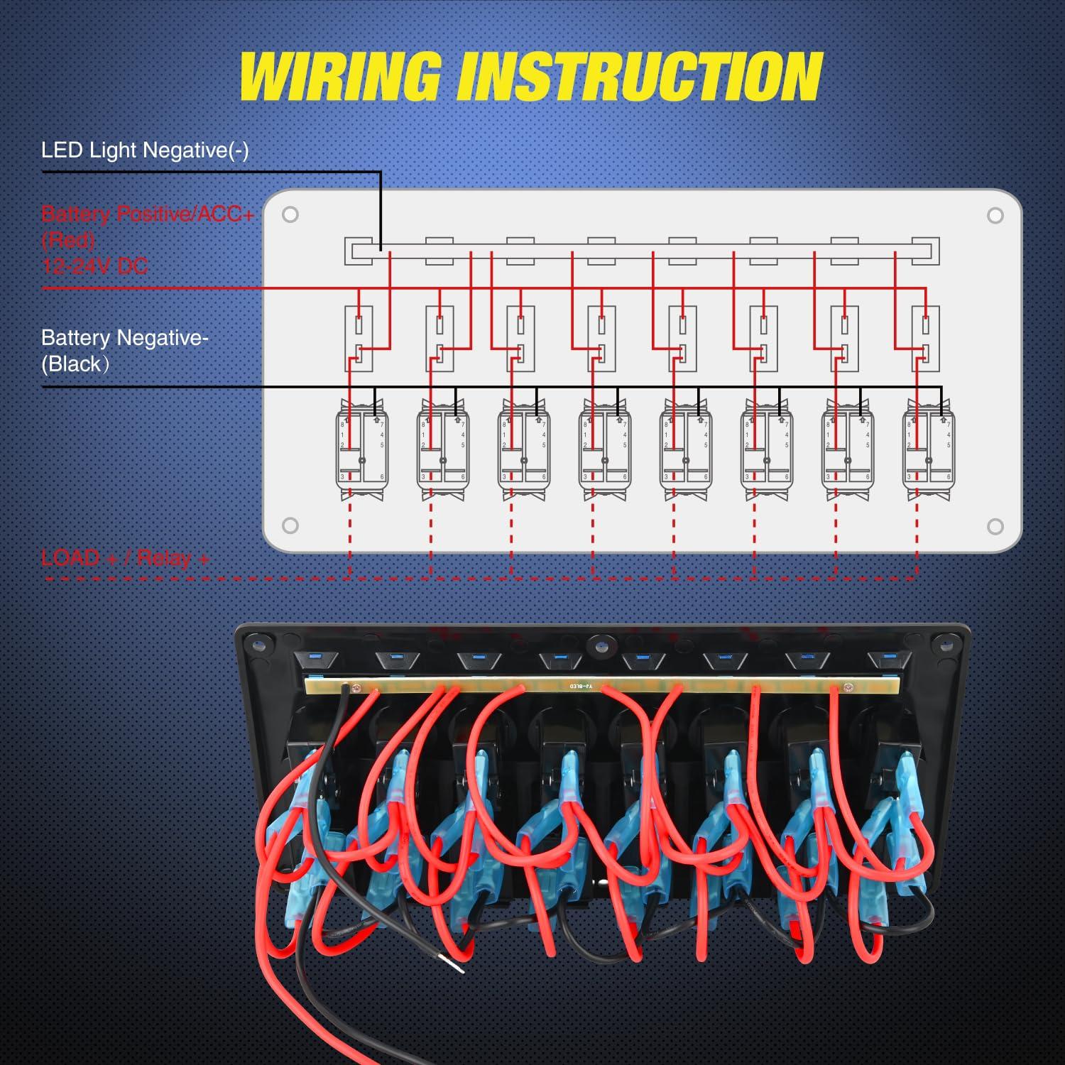 image:imageNilight 8 Gang Rocker Switch Panel Waterproof Aluminum Marine with PD Type C amp USB Charger Cigarette Lighter Socket Voltmeter Inline Fuse 12V 24V ON Off PreWired Switches for Car Truck BoatBlue