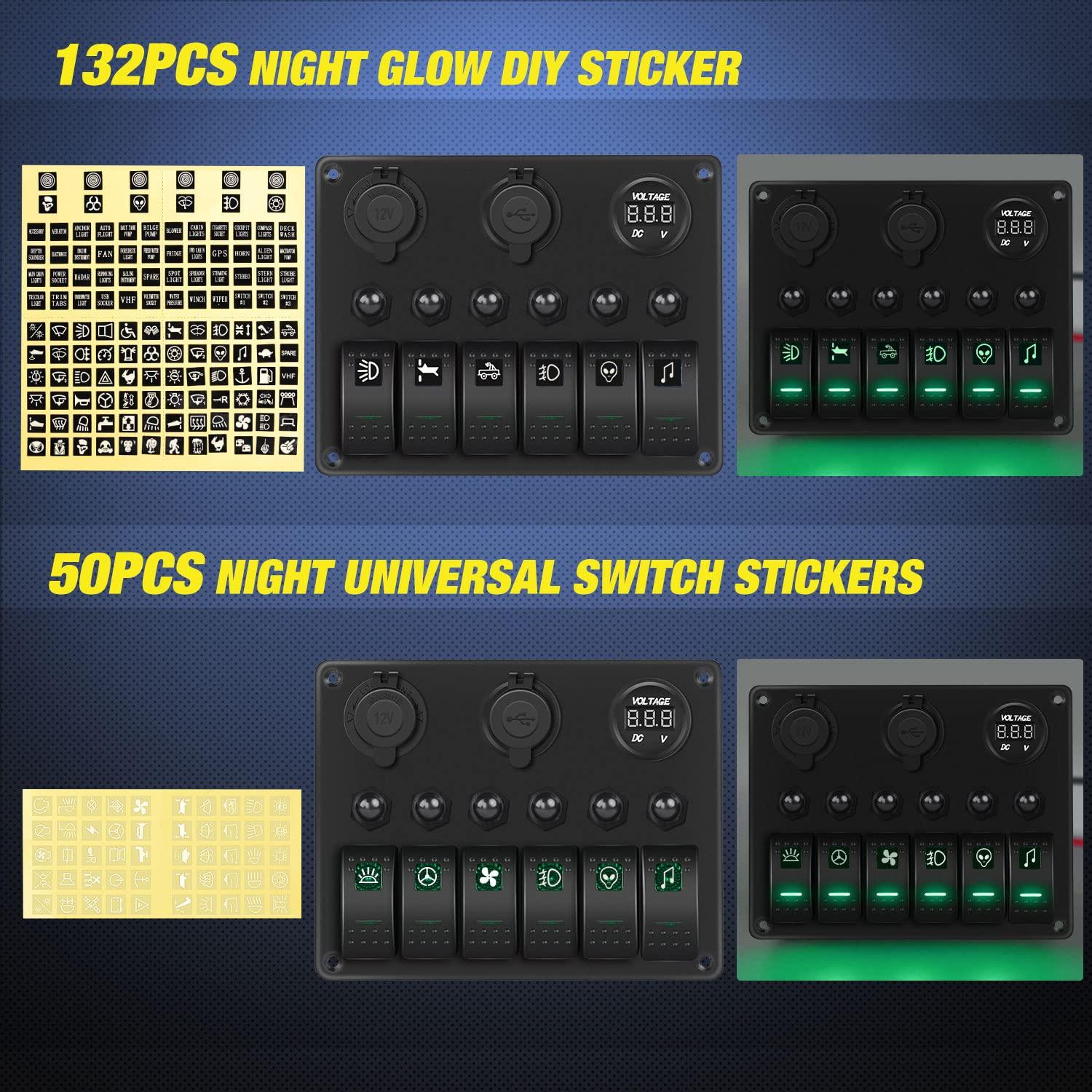 image:imageNilight 8 Gang Rocker Switch Panel Waterproof Aluminum Marine with PD Type C amp USB Charger Cigarette Lighter Socket Voltmeter Inline Fuse 12V 24V ON Off PreWired Switches for Car Truck BoatGreen