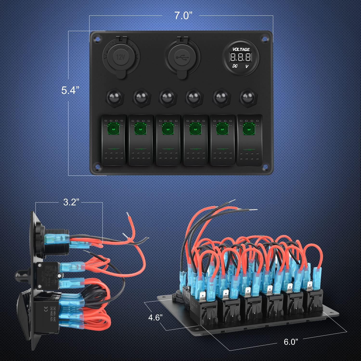 image:imageNilight 8 Gang Rocker Switch Panel Waterproof Aluminum Marine with PD Type C amp USB Charger Cigarette Lighter Socket Voltmeter Inline Fuse 12V 24V ON Off PreWired Switches for Car Truck BoatGreen