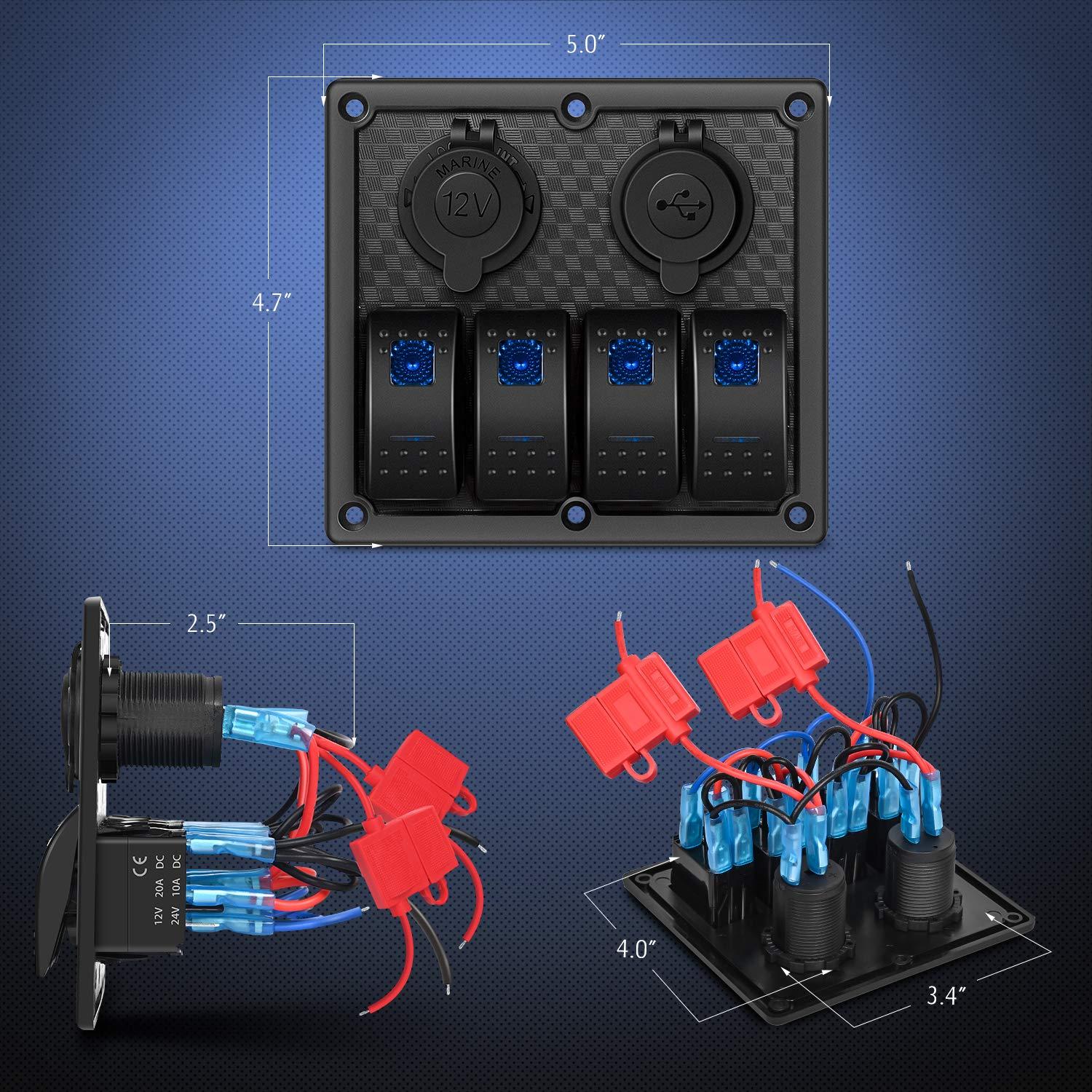 image:imageNilight 8 Gang Rocker Switch Panel Waterproof Aluminum Marine with PD Type C amp USB Charger Cigarette Lighter Socket Voltmeter Inline Fuse 12V 24V ON Off PreWired Switches for Car Truck BoatBlue
