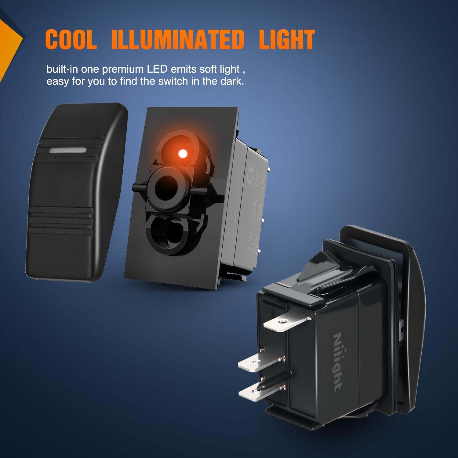 image:imageNilight Auto Manual Rocker Switch Bilge Pump Panel with LED 4 Pin On Off ON SPDT Switches 20A12V 10A24V for Marine Boat Yacht Caravan Fishing Vessel RV CamperOrange
