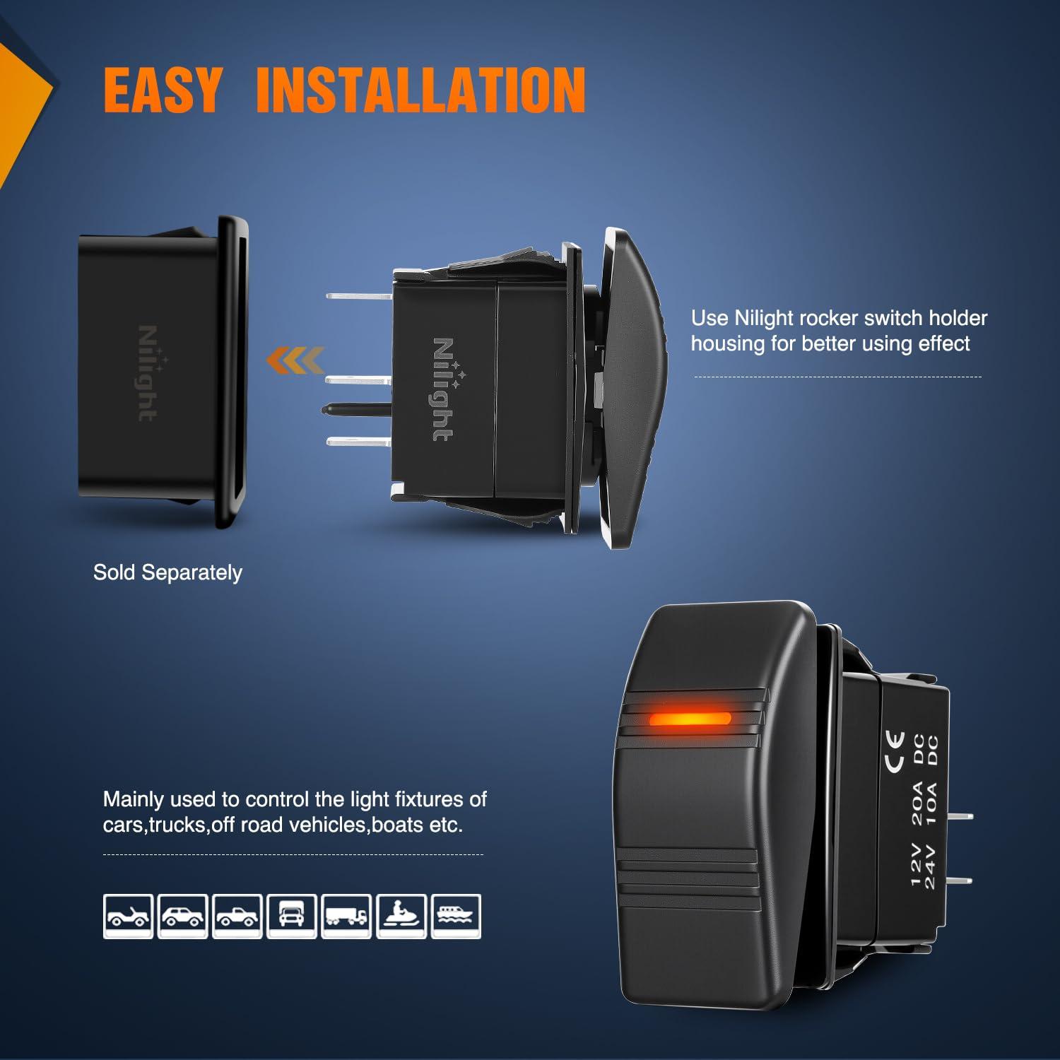 image:imageNilight Auto Manual Rocker Switch Bilge Pump Panel with LED 4 Pin On Off ON SPDT Switches 20A12V 10A24V for Marine Boat Yacht Caravan Fishing Vessel RV CamperOrange