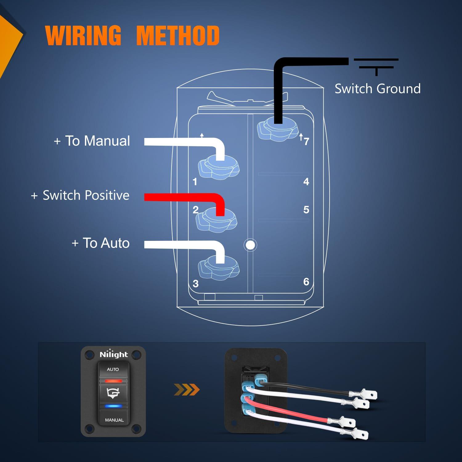 image:imageNilight Auto Manual Rocker Switch Bilge Pump Panel with LED 4 Pin On Off ON SPDT Switches 20A12V 10A24V for Marine Boat Yacht Caravan Fishing Vessel RV CamperAuto Manual Rocker Switch