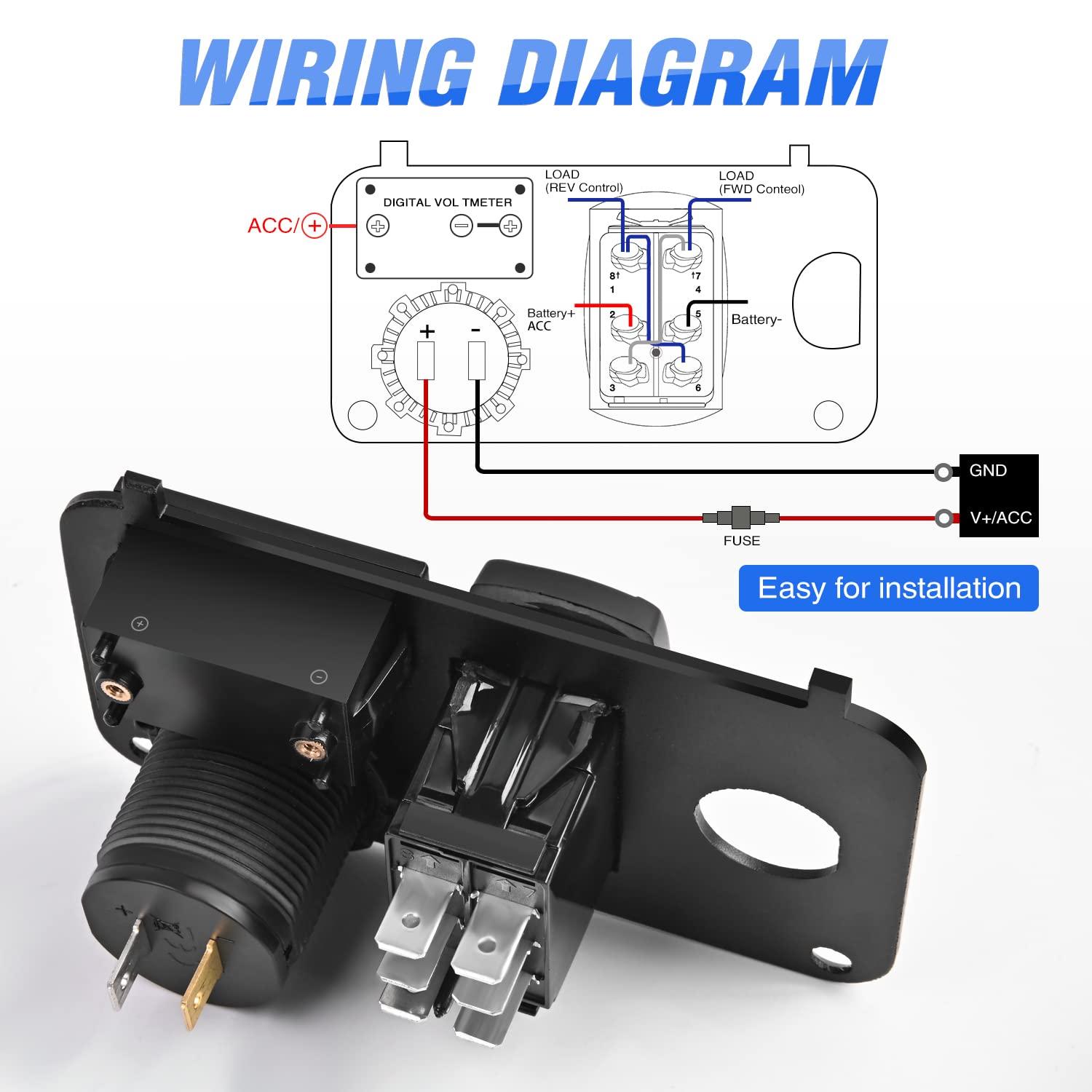 image:imageNilight Golf Cart Key Switch Console Panel 9V48V DC with Forward Reverse Rocker Switch 48A Dual USB Quick Charger LED Digital Voltmeter for EZGO TXT PDS Golf Cart 2 Years Warranty
