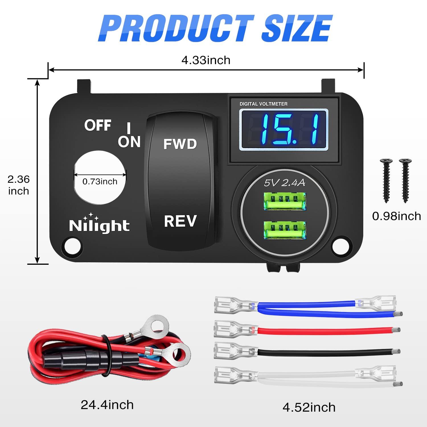 image:imageNilight Golf Cart Key Switch Console Panel 9V48V DC with Forward Reverse Rocker Switch 48A Dual USB Quick Charger LED Digital Voltmeter for EZGO TXT PDS Golf Cart 2 Years Warranty