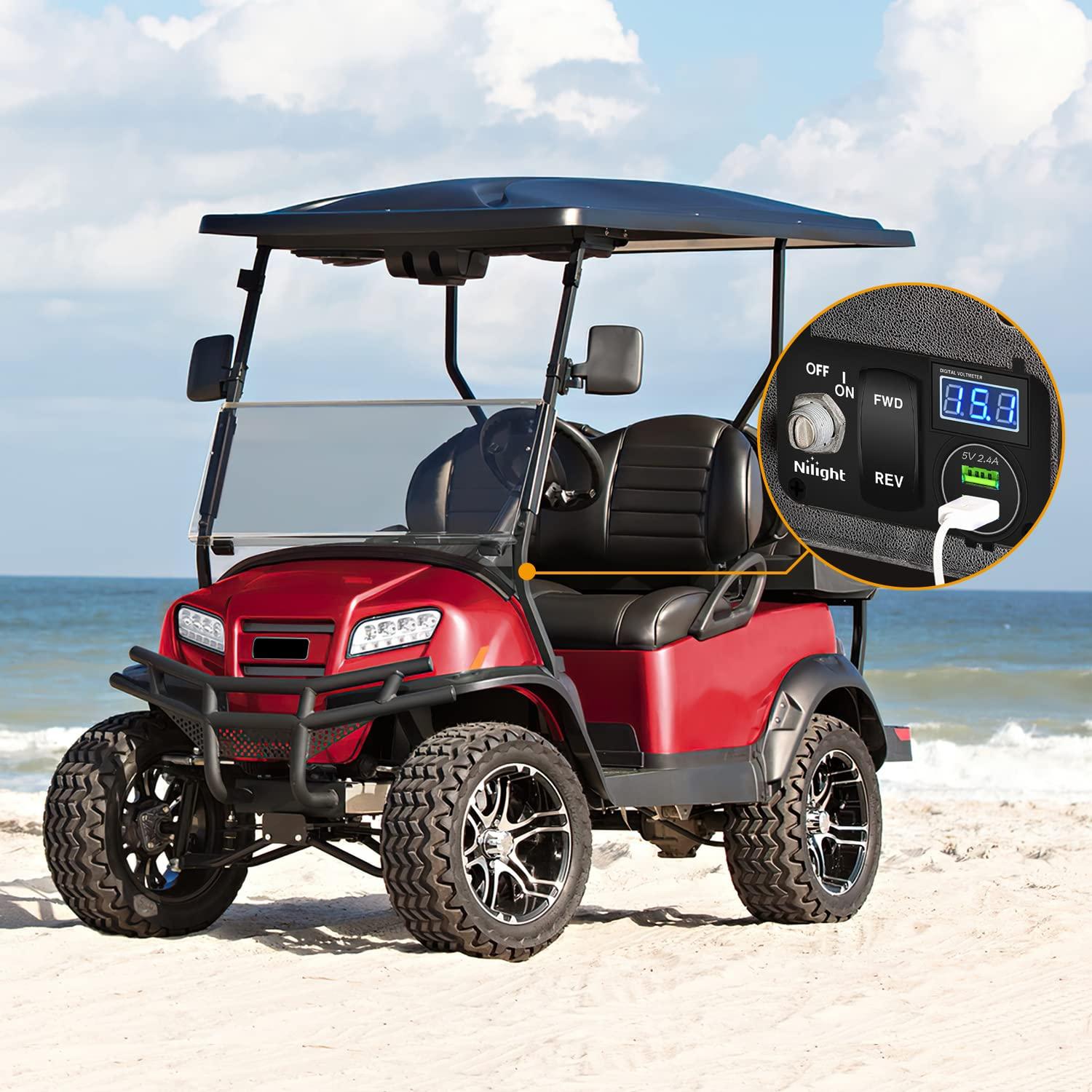 image:imageNilight Golf Cart Key Switch Console Panel 9V48V DC with Forward Reverse Rocker Switch 48A Dual USB Quick Charger LED Digital Voltmeter for EZGO TXT PDS Golf Cart 2 Years Warranty