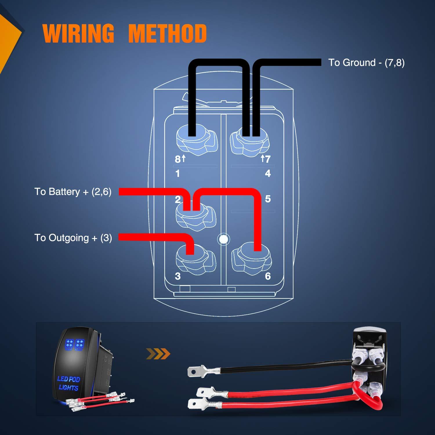 image:imageNilight LED POD Lights Rocker Switch Led Light Bar Switch 5Pin Laser OnOff switches 20A12V 10A24V Switch with Jumper Wires Set for CarsTrucksRVs2 Years WarrantyBlue