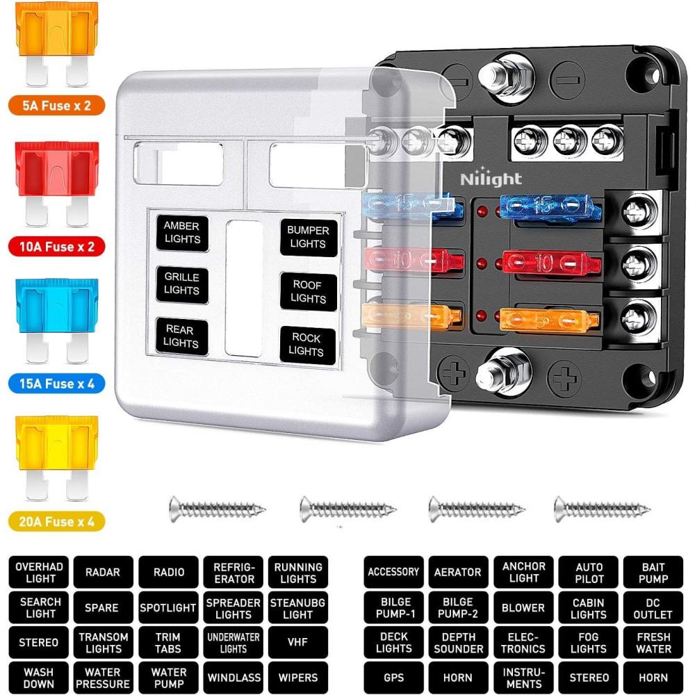image:imageNilight 12V24V Camping Electrical System Centre Battery Power Control Box Fuse Block Switches Cigar Socket Voltmeter USB Charger Anderson Connector Ideal for RV Car Canopy Caravan Camper Trailer Van6Way Fuse Block