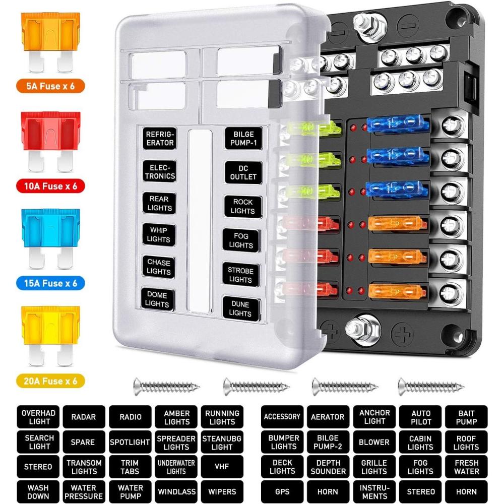 image:imageNilight 12V24V Camping Electrical System Centre Battery Power Control Box Fuse Block Switches Cigar Socket Voltmeter USB Charger Anderson Connector Ideal for RV Car Canopy Caravan Camper Trailer Van12Way Fuse Block