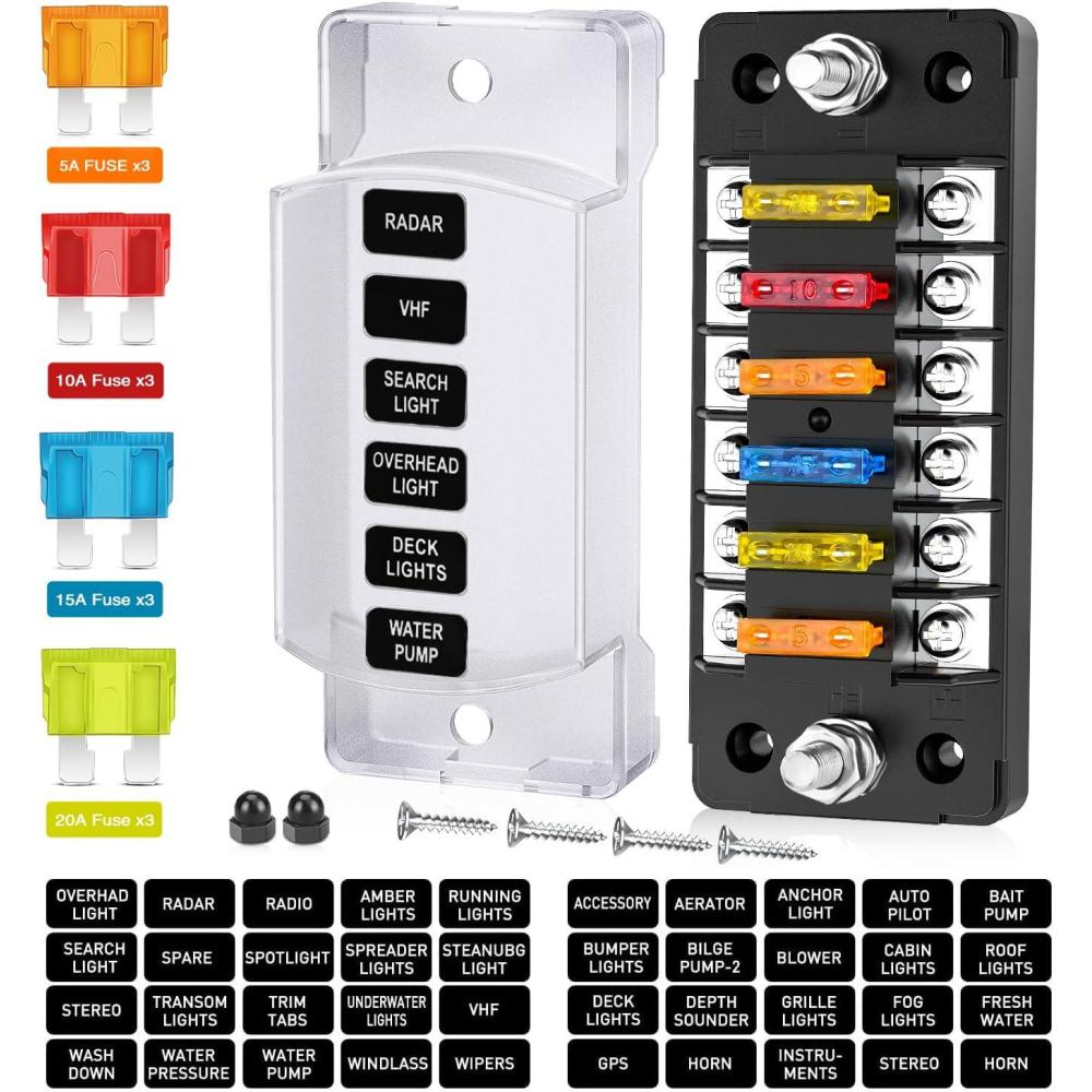 image:imageNilight 12V24V Camping Electrical System Centre Battery Power Control Box Fuse Block Switches Cigar Socket Voltmeter USB Charger Anderson Connector Ideal for RV Car Canopy Caravan Camper Trailer Van6 Way Fuse Block
