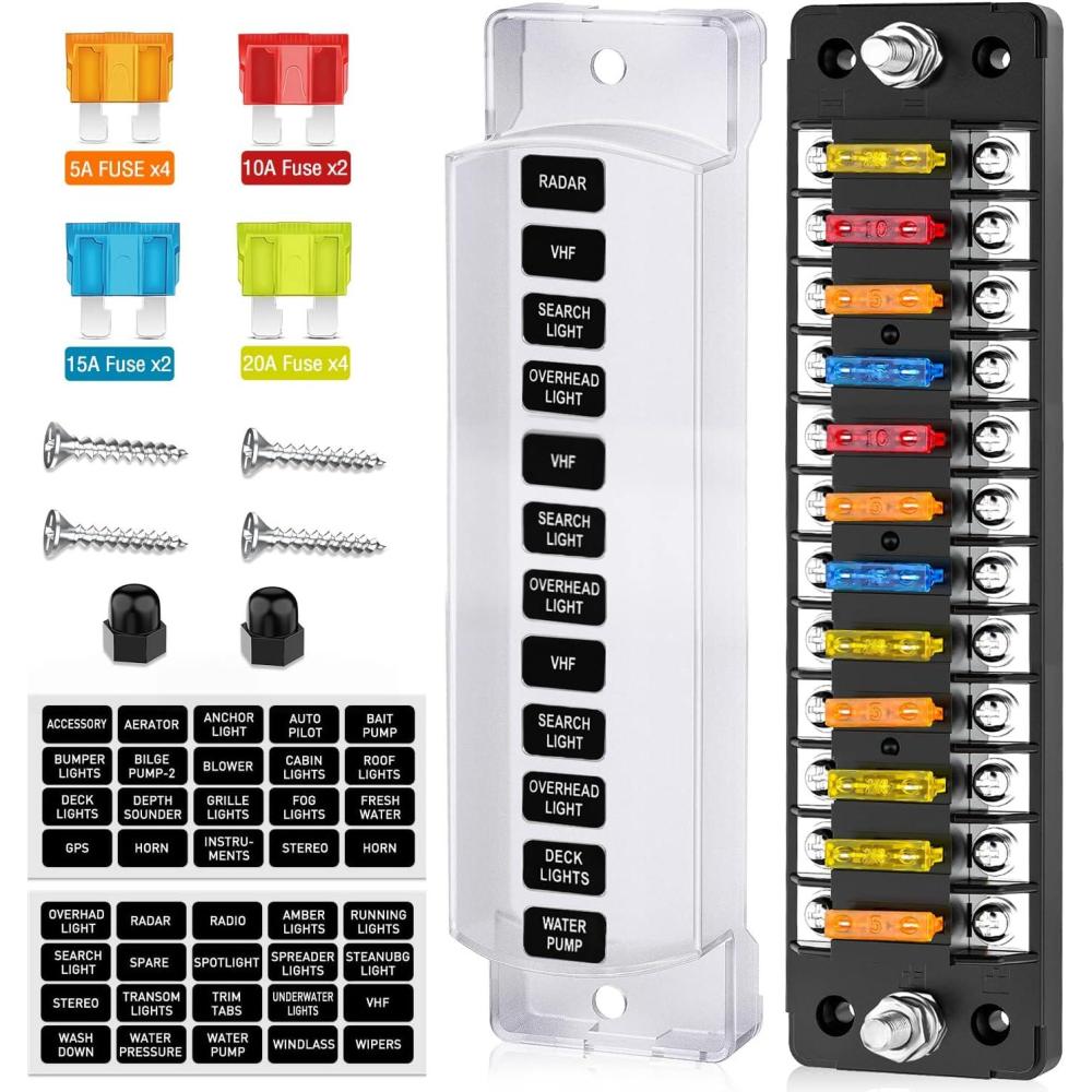 image:imageNilight 12V24V Camping Electrical System Centre Battery Power Control Box Fuse Block Switches Cigar Socket Voltmeter USB Charger Anderson Connector Ideal for RV Car Canopy Caravan Camper Trailer Van12 Way Fuse Block