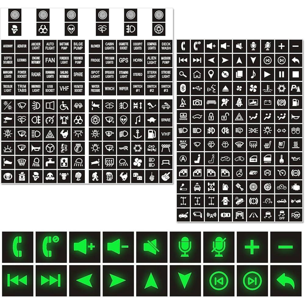 image:imageNilight 249PCS Night Glow Sticker for Rocker Switch Panel DIY Luminous Pattern Text Label in The Dark Toggle for Dashboard Boat RV Car Truck Vehicle