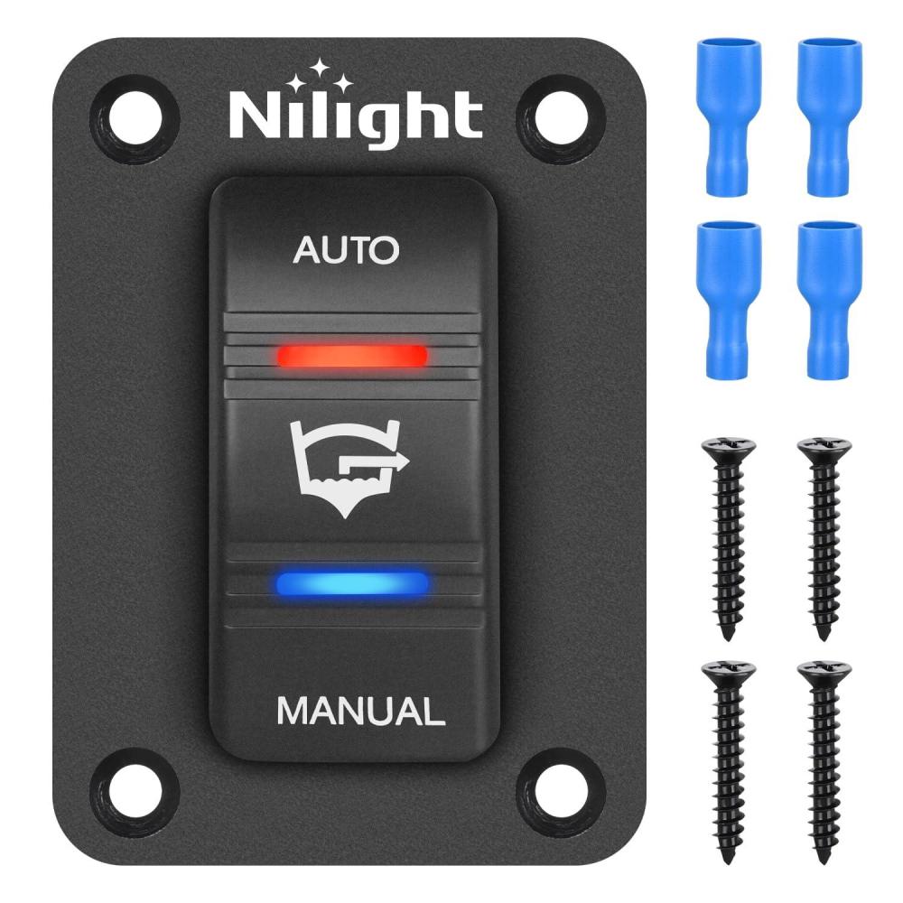 image:imageNilight Auto Manual Rocker Switch Bilge Pump Panel with LED 4 Pin On Off ON SPDT Switches 20A12V 10A24V for Marine Boat Yacht Caravan Fishing Vessel RV CamperAuto Manual Rocker Switch