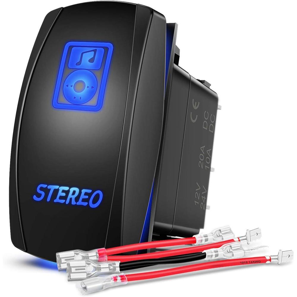 image:imageNilight LED Light Bar Rocker Switch Stereo Rocker Switch 5 Pin Laser OnOff Switch 20A12V 10A24V Switch Jumper Wires Set90006B Blue