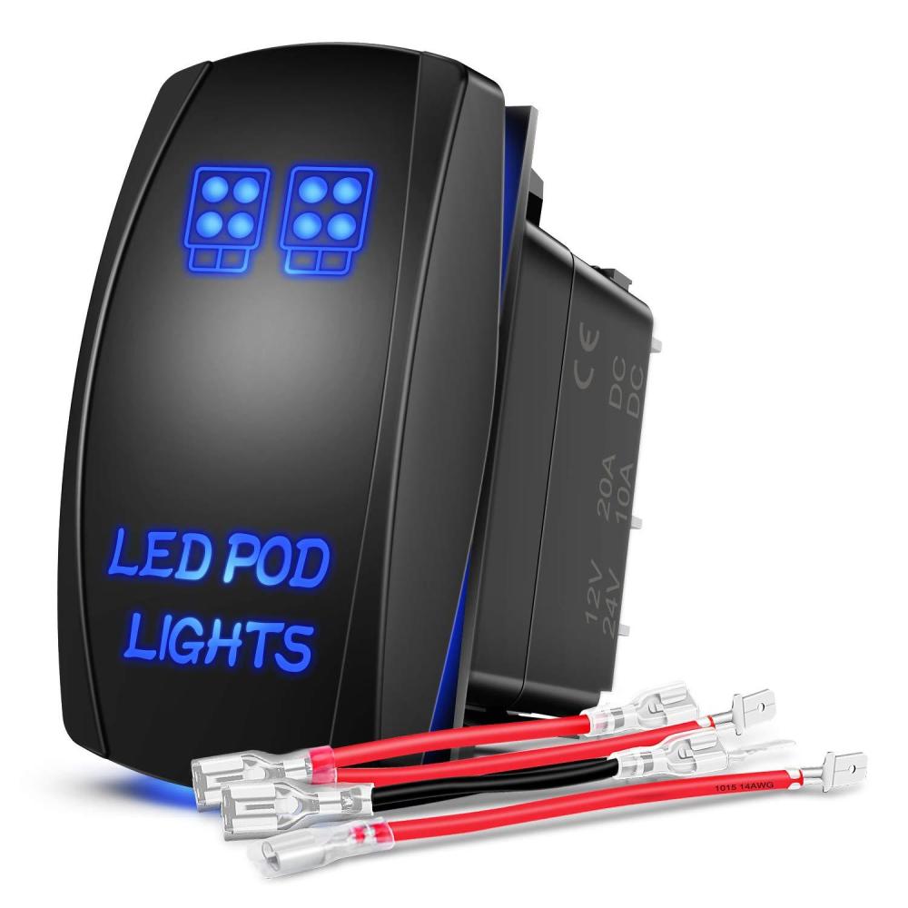 image:imageNilight LED POD Lights Rocker Switch Led Light Bar Switch 5Pin Laser OnOff switches 20A12V 10A24V Switch with Jumper Wires Set for CarsTrucksRVs2 Years WarrantyBlue