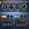 Nilight 8 Gang Rocker Switch Panel Waterproof Aluminum Marine with PD Type C & USB Charger Cigarette Lighter Socket Voltmeter Inline Fuse 12V 24V ON Off Pre-Wired Switches for Car Truck Boat(Power Control Blue)