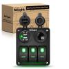 Nilight 8 Gang Rocker Switch Panel Waterproof Aluminum Marine with PD Type C & USB Charger Cigarette Lighter Socket Voltmeter Inline Fuse 12V 24V ON Off Pre-Wired Switches for Car Truck Boat(Green)