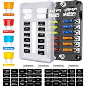 Nilight 12V/24V Camping Electrical System Centre Battery Power Control Box Fuse Block Switches Cigar Socket Voltmeter USB Charger Anderson Connector Ideal for RV Car Canopy Caravan Camper Trailer Van(12Way Fuse Block)